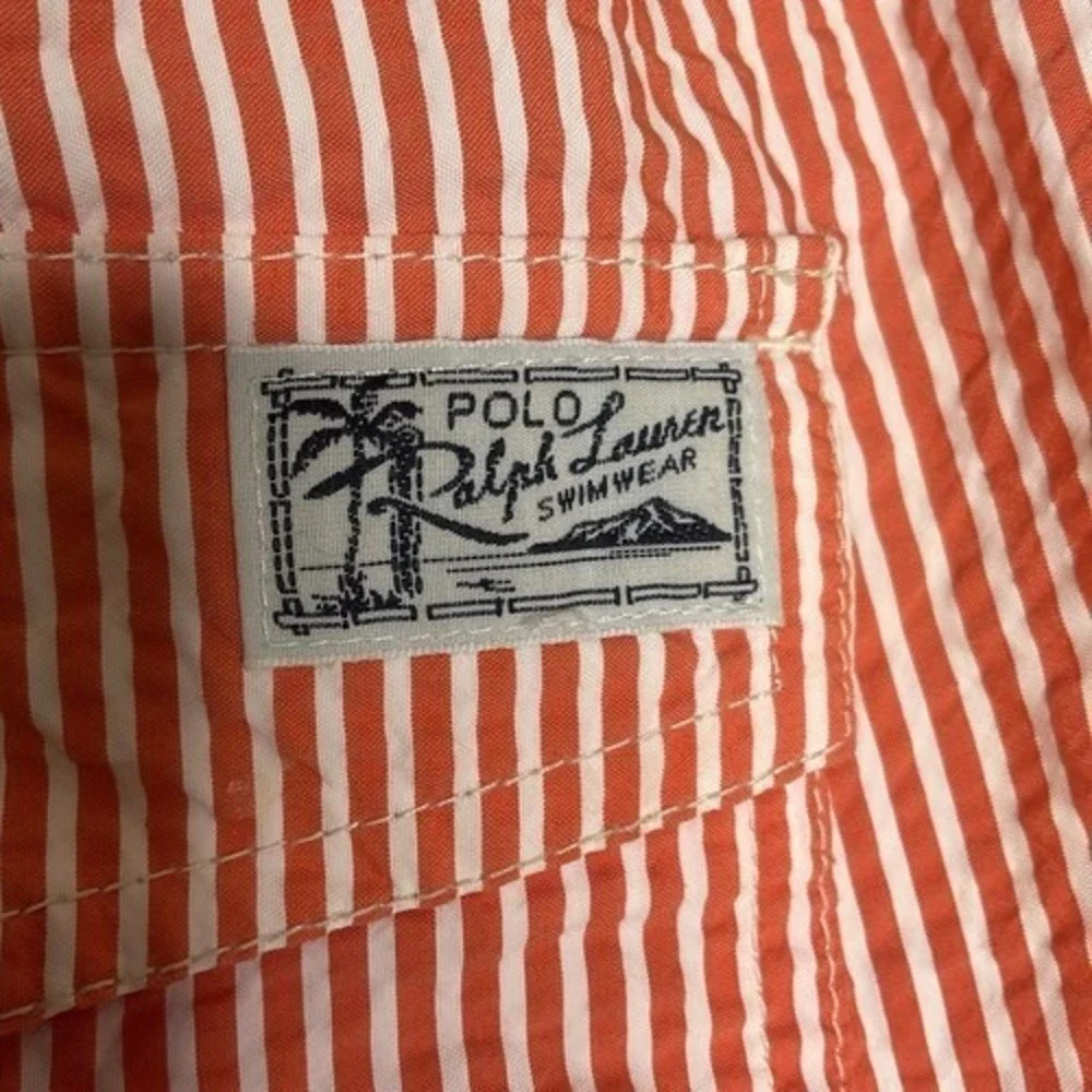 VTG Polo Ralph Lauren‎ Swimwear White/Pink Striped Swimming Shorts Men 2XL China